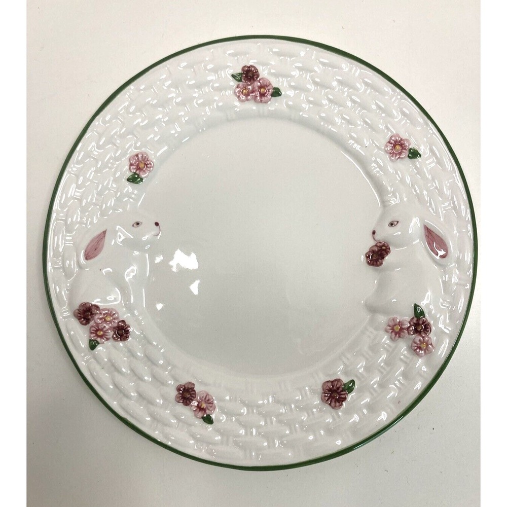 Vtg Avon Bunny Collection‎ Dessert Plate Easter White Floral Bunny 7.25" NIB